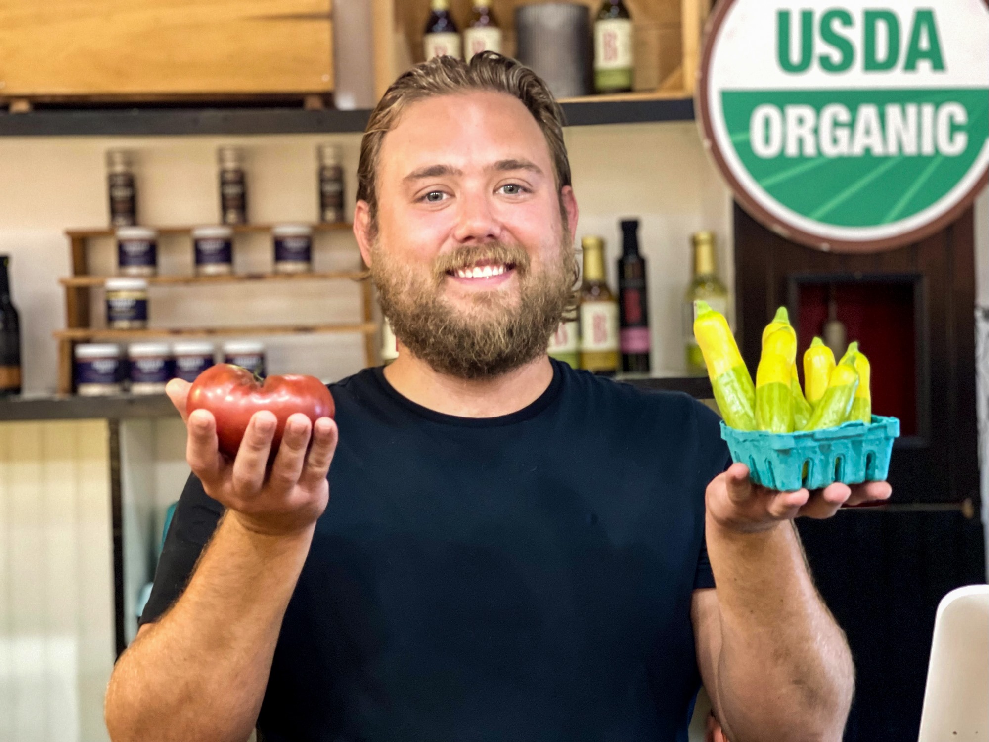 Fox & Wolfe Farm</p>
<p>Conner Smith fills his stand to the brim each week with USDA certified organic produce, eggs, and farm flowers from a generational farm in Pine Grove started by his great-grandparents in 1900.