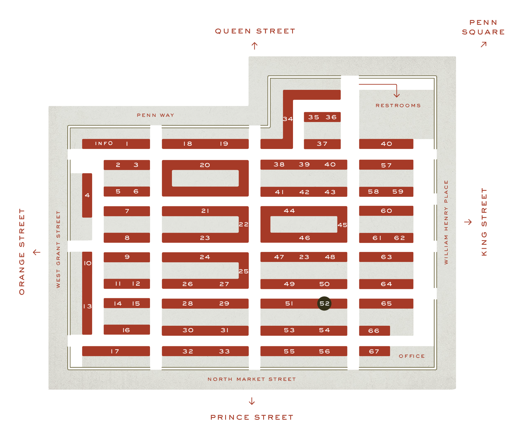 Directory Map Lancaster Central Market - America's Oldest Continually Running Farmer's Market in Lancaster, PA